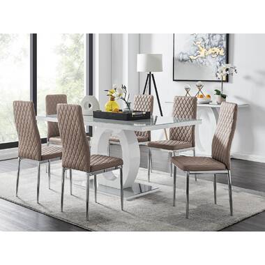 Scottsmoor Modern High Gloss Halo 6 Seater Dining Table Set with Luxury Faux Leather Dining Chairs